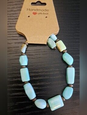 Handcrafted Amazonite Fancy Cut Gemstone Beaded 7" to 8" Bracelet in Copper